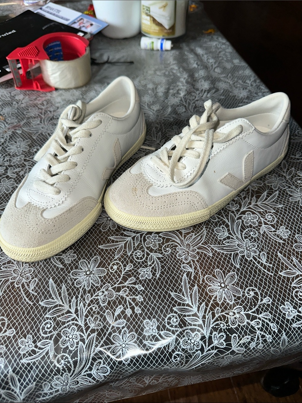 Veja Women's Sneakers in Off-White and Beige Suede